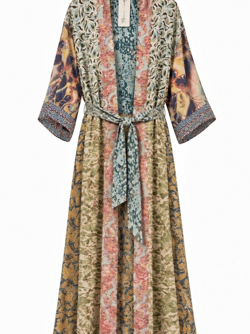 Karma Highway Mixed Print Maxi Kimono Duster w Sash One Size Boho